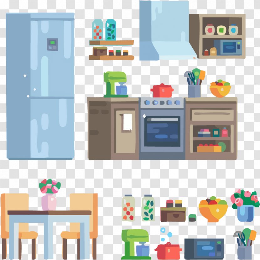 Refrigerator Animation Cartoon - Furniture - Vector Fridge And Cupboard Transparent PNG