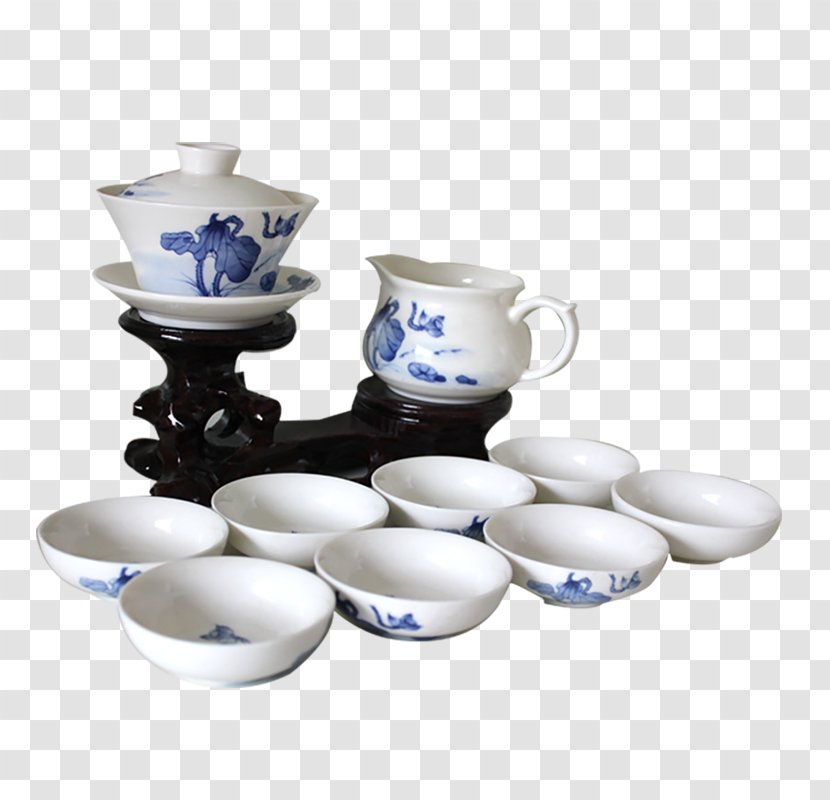 Tea Blue And White Pottery Ceramic Porcelain - Serveware - Set Transparent PNG