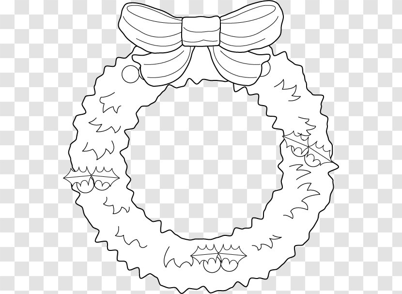 Christmas Wreath Garland Clip Art - Black And White - Simple Transparent PNG