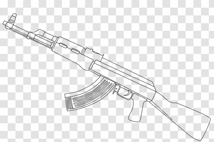 AK-47 Firearm Drawing Line Art Coloring Book - Silhouette - AK47 Transparent PNG