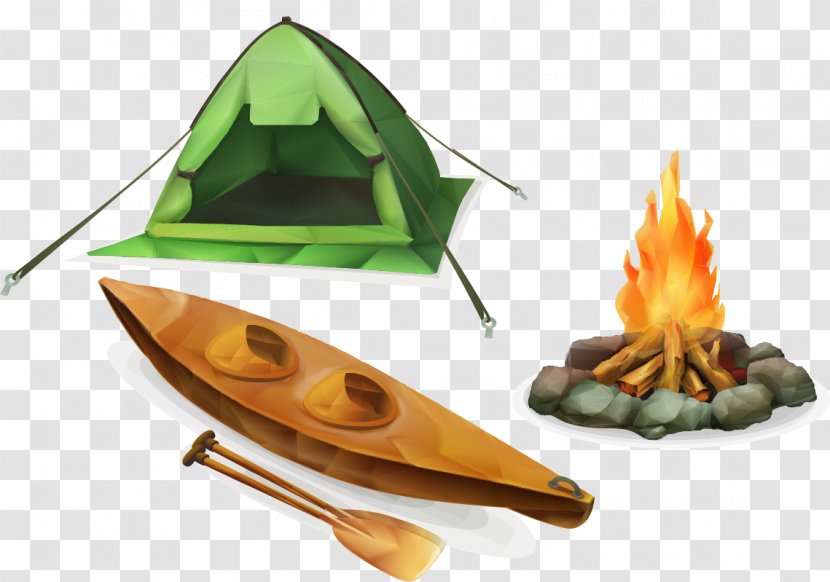 Adobe Illustrator Camping Illustration - Tent Bonfire Boat Vector Material Transparent PNG