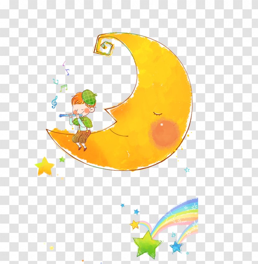 Cartoon Moon Illustration - Orange Transparent PNG