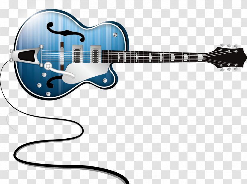 Acoustic Guitar Bass Electric Musical Instrument - Watercolor - Vector Blue Transparent PNG