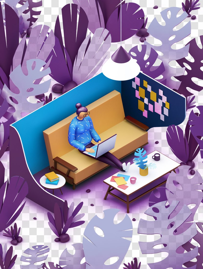 Purple Illustration - Color Scheme - Cartoon Painted Leaves And The Seat Of People Transparent PNG