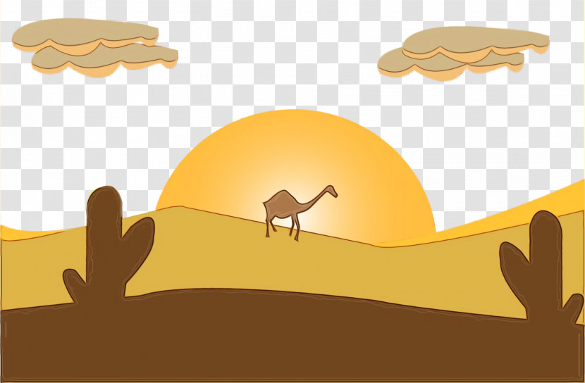 Camels Cartoon Landscape Ecoregion Yellow Transparent PNG