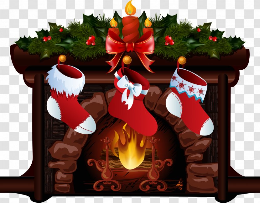 Christmas Tapestry Santa Claus Stocking - Socks On The Stove Transparent PNG