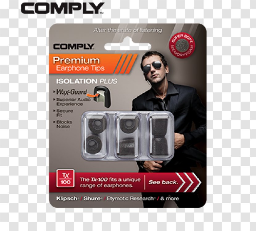 Comply Tx-100 Isolation Plus Earphone Tips Headphones Hearing Components, Inc. - Multimedia - Comply™ FoamShure Headset Microphone Replacement Transparent PNG