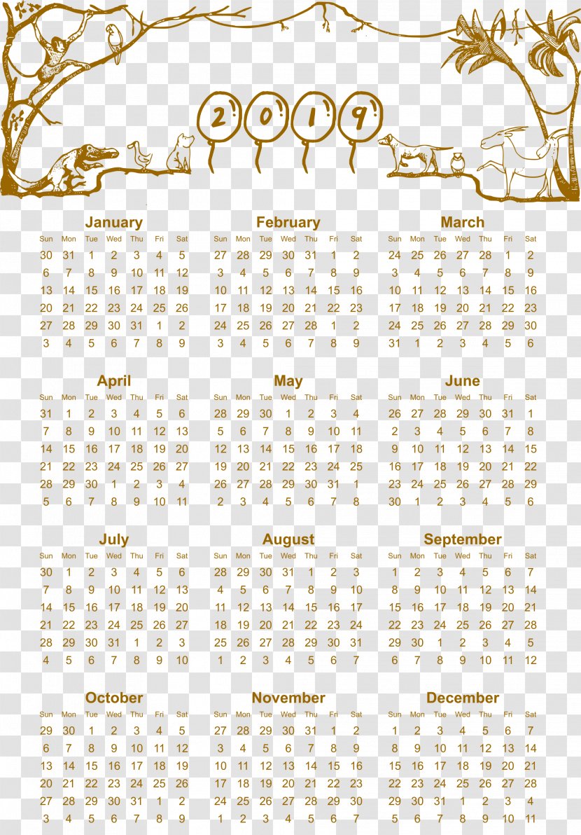 Printable 2019 Calendar One Page With Holidays In - Qianlong Emperor - Tongzhi Transparent PNG