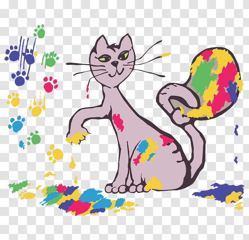 Cat Clip Art - Artwork - Hand Painted Watercolor Cats And Footprints Transparent PNG