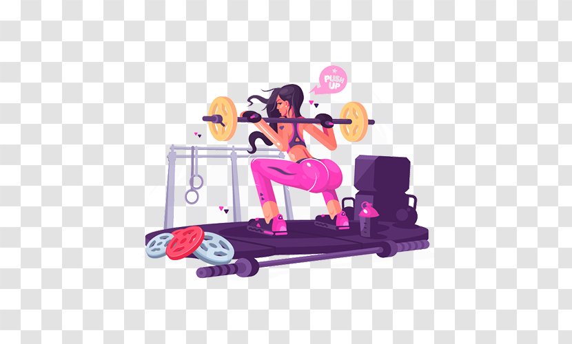 Fitness Centre Weight Training Squat Illustration - Woman Lifting Dumbbells Transparent PNG