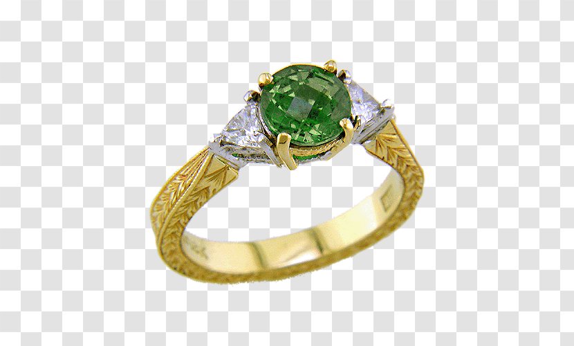 Emerald Ring Tsavorite Diamond Garnet - Gold Transparent PNG