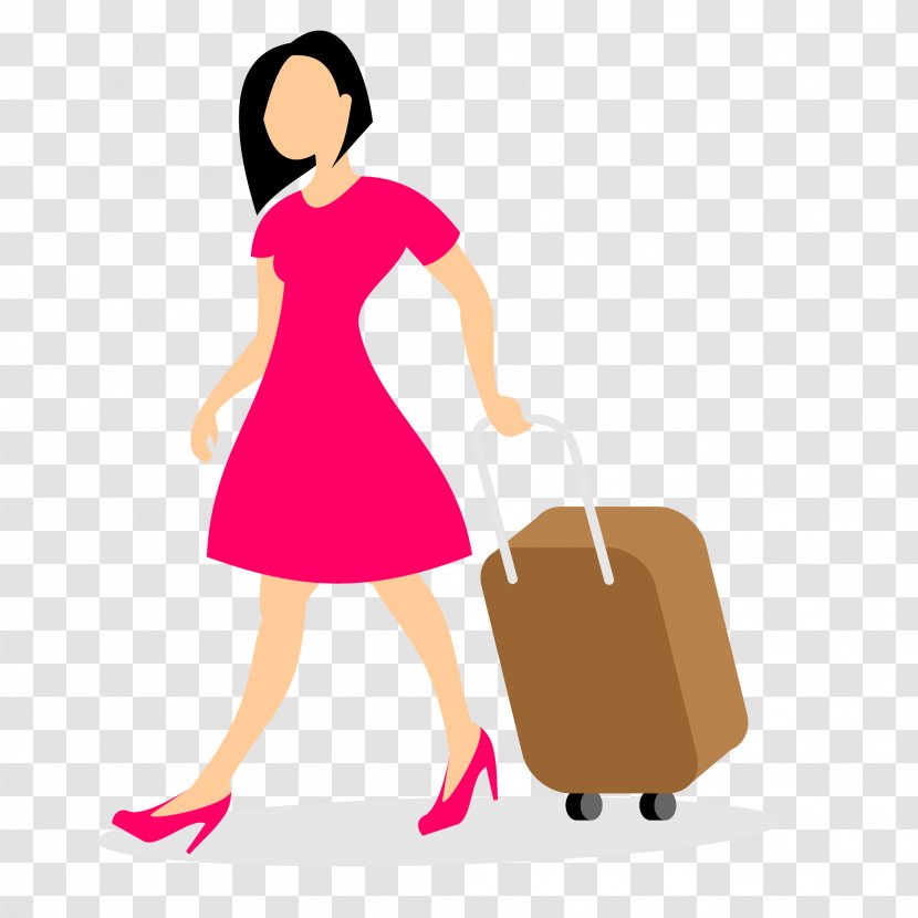 Woman With Luggage Baggage Clip Art - Heart - Vector Woman's Transparent PNG