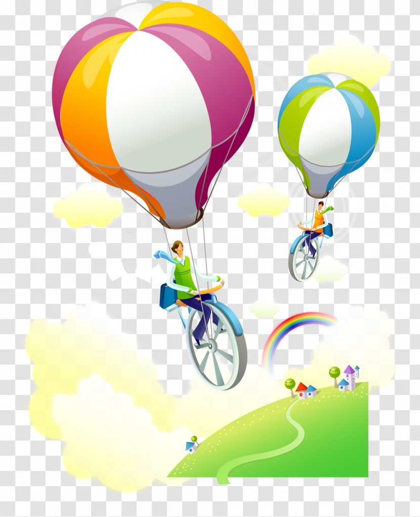 Hot Air Balloon Cartoon Drawing - Fantasy Vector Transparent PNG