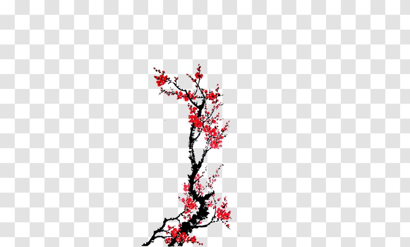 Ink Wash Painting Plum Blossom Chinese - Red - Flower Transparent PNG