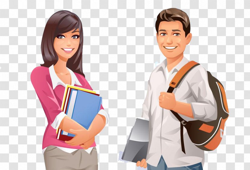 Student College University - Watercolor - Male And Female Cartoon Students Transparent PNG