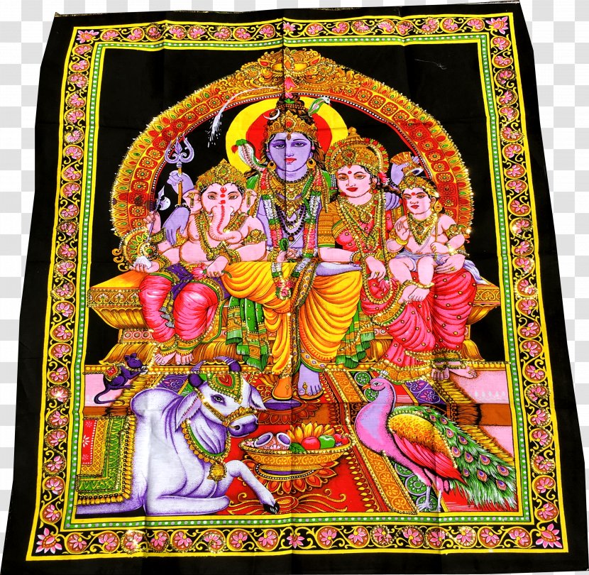 Shiva Parvati Ganesha Art Textile Transparent PNG