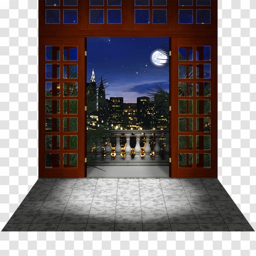 Facade Balcony Night City - Door - Backdrop Transparent PNG