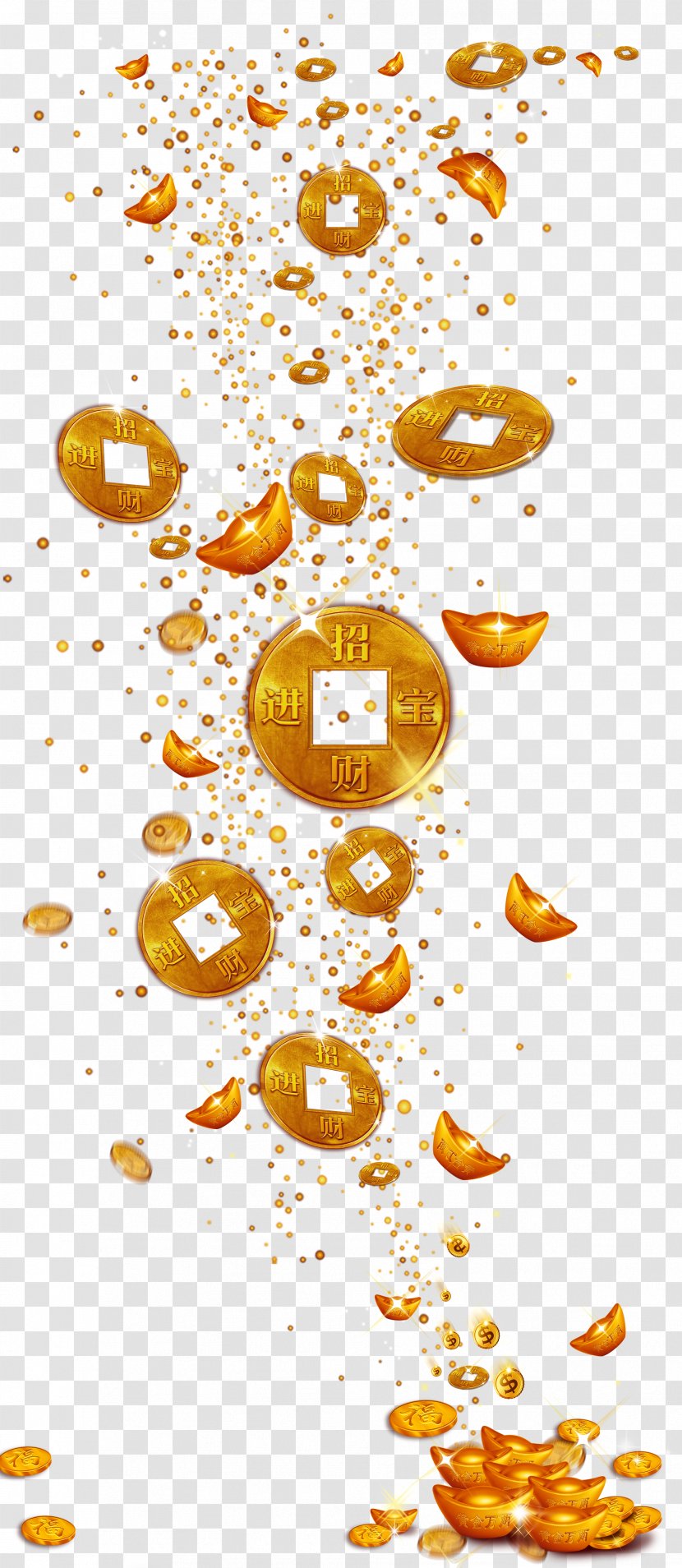 Gold Coin - Golden Atmosphere Falling Money Ingot Material Transparent PNG