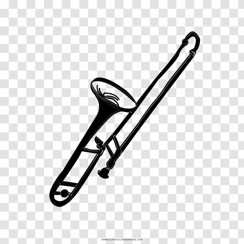 Trombone Drawing Coloring Book Black And White - Cartoon Transparent PNG