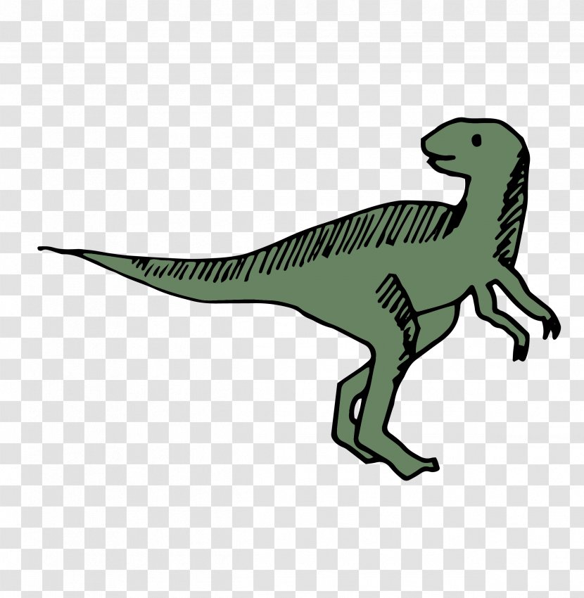 Tyrannosaurus Velociraptor Dinosaur Illustration - Green - Dark Cartoon Vector Transparent PNG
