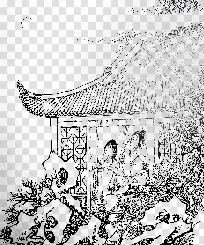 Dream Of The Red Chamber Black And White Cartoon Sketch - Lianhuanhua - Jia Baoyu Comic Book Transparent PNG
