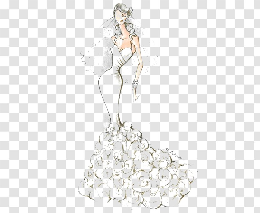 Wedding Dress Fashion Bride Sketch - Silhouette - Hand-painted Transparent PNG