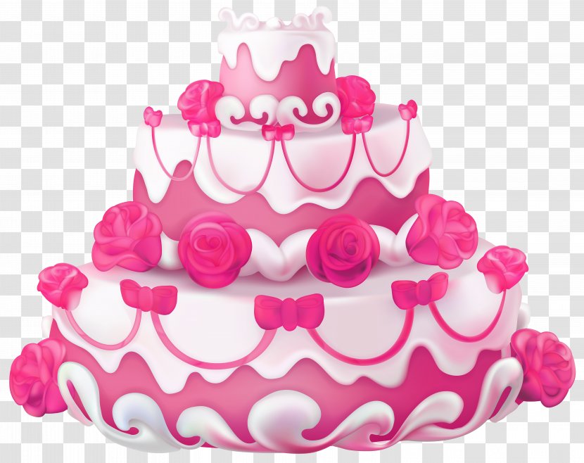 Wedding Cake Birthday Cupcake Layer - Pink With Roses Transparent Clip Art Image Transparent PNG