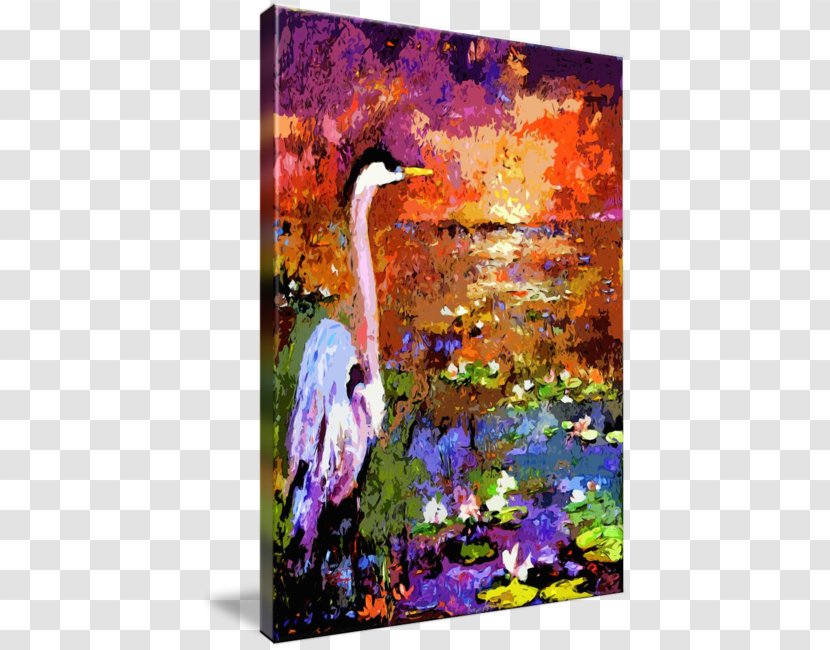 Painting Heron Acrylic Paint Canvas Print - Violet - Blue Transparent PNG