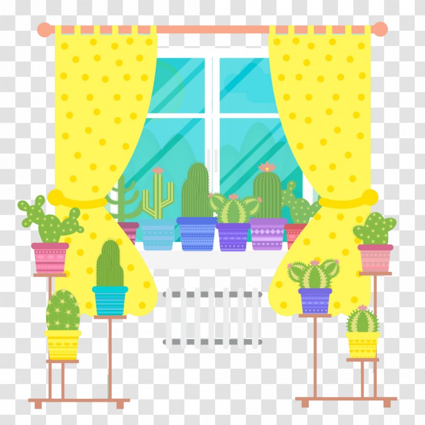 Window Curtain Illustration - Cactus And Windows Transparent PNG
