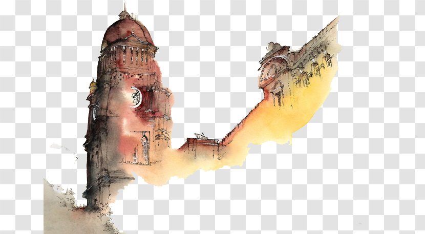 Watercolor Painting Drawing Architecture Artist - Building - Rock Tower Picture Material Transparent PNG