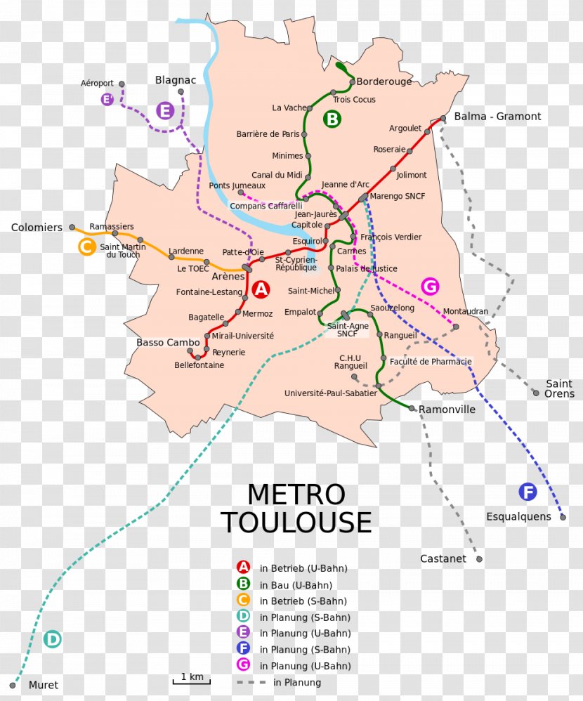 Toulouse Metro Line Rapid Transit Map - S-bahn Frankfurt Transparent PNG