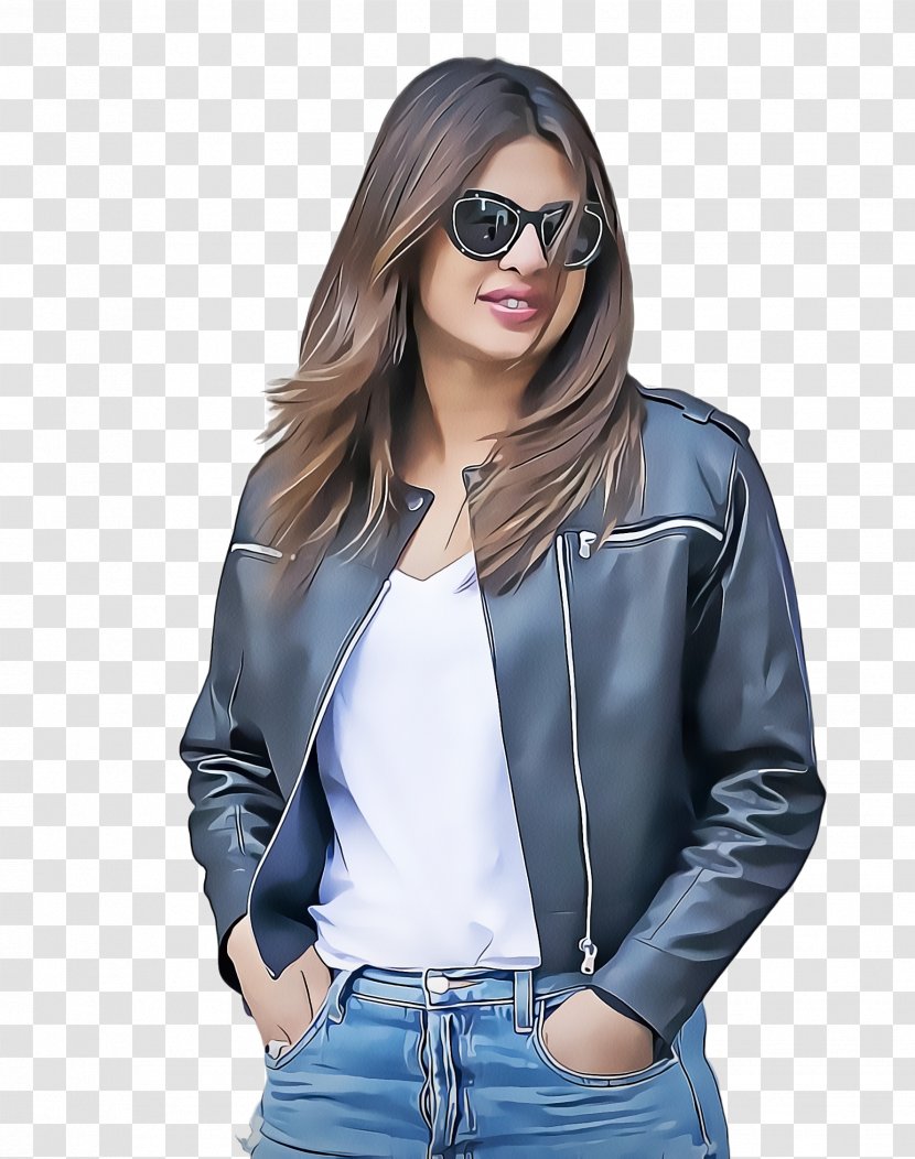 Priyanka Chopra Quantico Bollywood Miss World 2000 Leather Jacket - Kid Like Jake - Trousers Glasses Transparent PNG