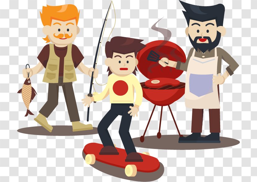 Barbecue Asado - Art - 3 Men Fishing FIG Skateboard Transparent PNG