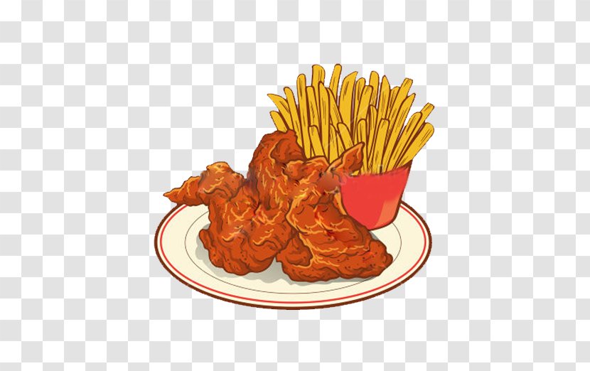 Fried Chicken French Fries Buffalo Wing Fast Food Roast - Side Dish - Wings With Transparent PNG