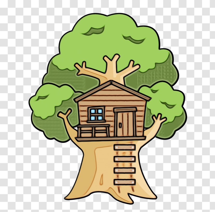 Green Cartoon Clip Art Tree House - Paint - Fictional Character Plant Transparent PNG