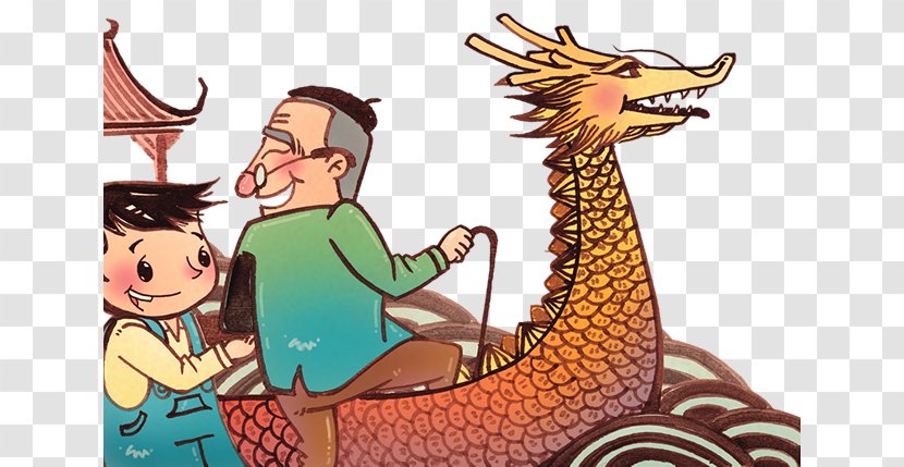 Cartoon Dragon Boat Illustration - Rowing - Folk Children Transparent PNG
