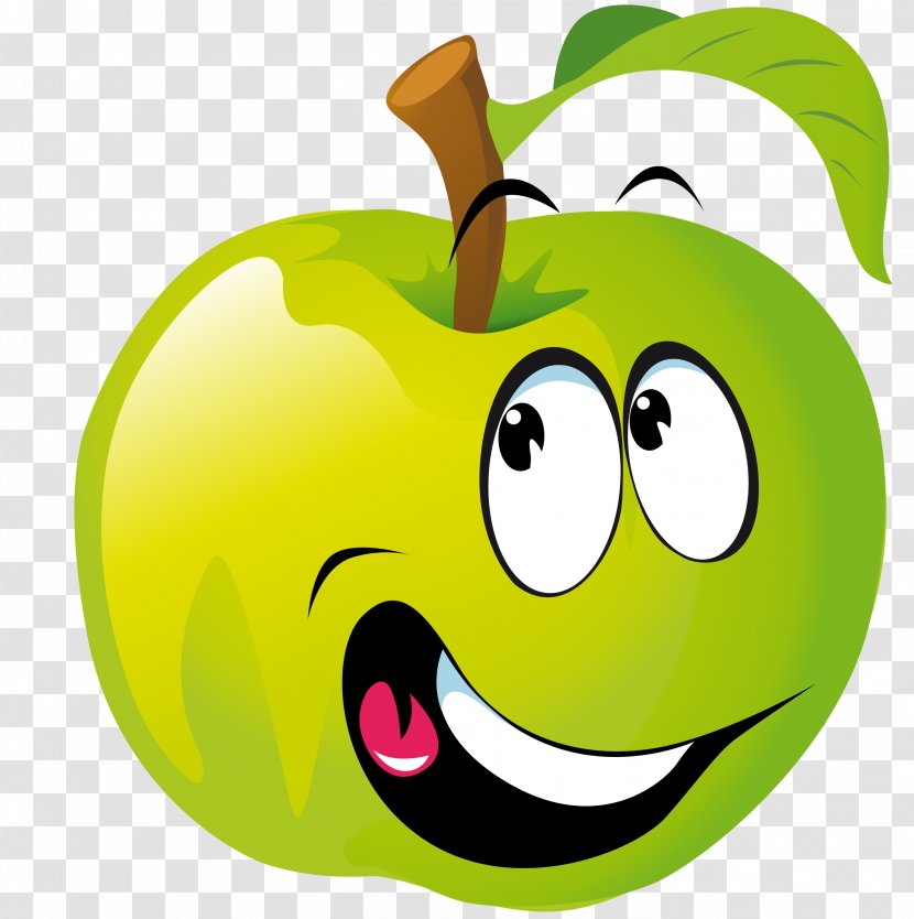 Fruit Food Smiley Clip Art - Cartoon - GREEN APPLE Transparent PNG