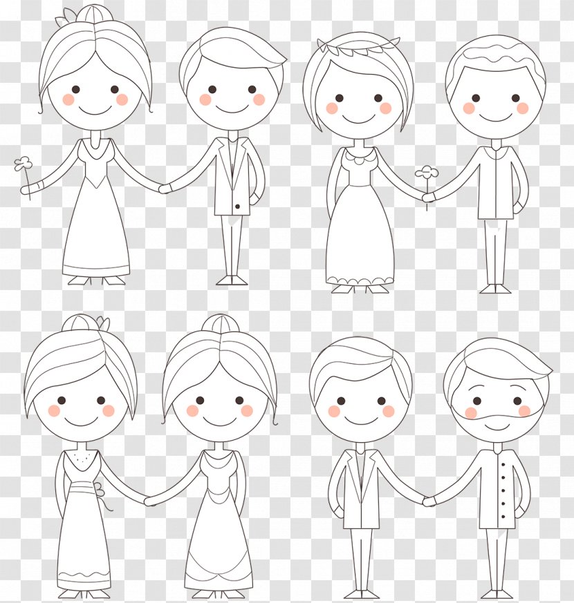 Dress White Line Art Drawing Clip - Silhouette - Bride And Groom Transparent PNG