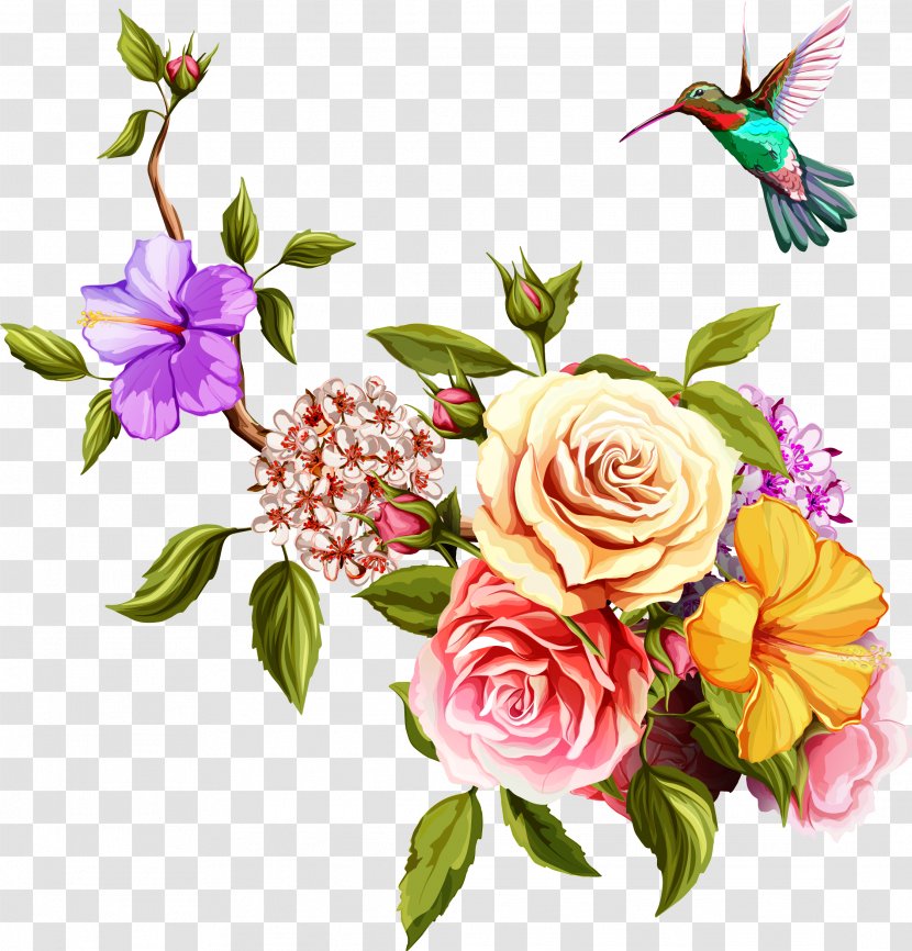 Flower Watercolor Painting - Bouquet - Flowers And Birds Transparent PNG