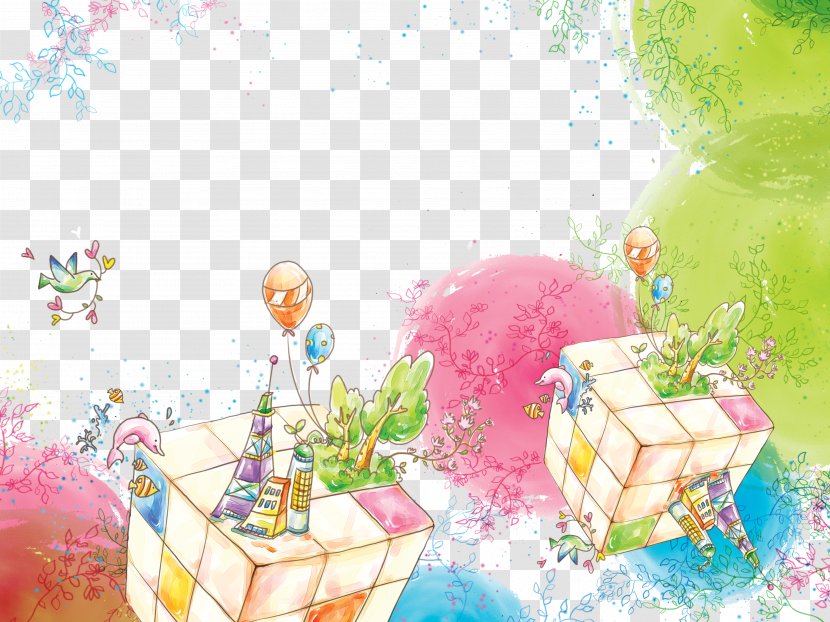 Cartoon Illustration - Flower - Background Cube Transparent PNG