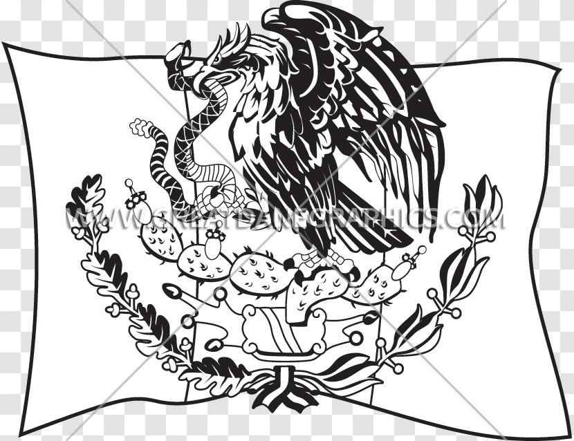 Flag Of Mexico Coat Arms Black And White - Watercolor Transparent PNG