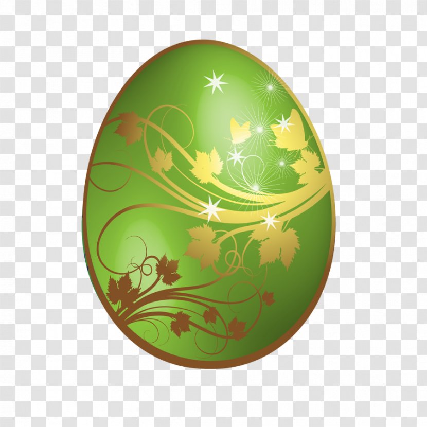 Easter Bunny Red Egg Clip Art - Large Green With Gold Ornaments Transparent PNG