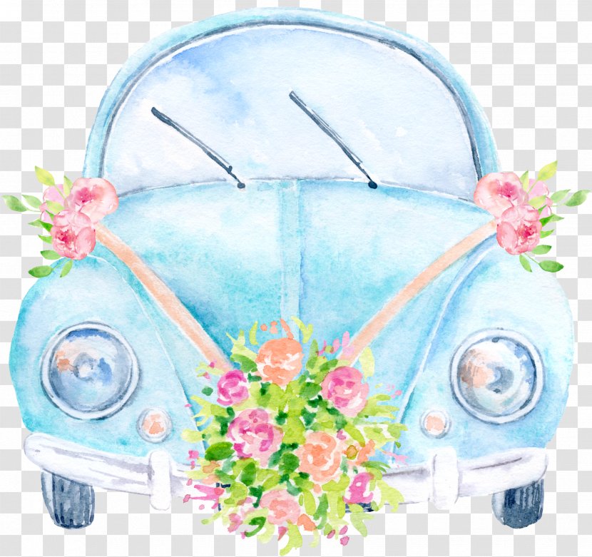 Car Wedding Invitation Volkswagen Clip Art - Floral Design Transparent PNG