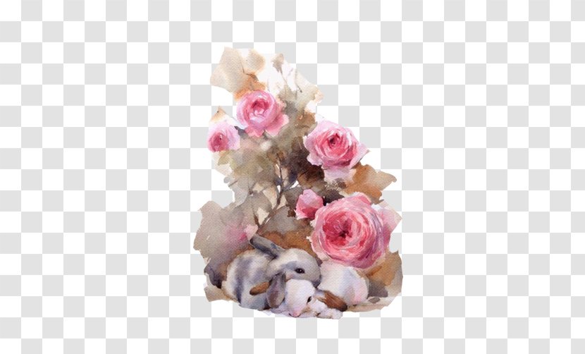 Watercolor Painting Artist Painter - Sennelier - Rabbit Rose Ornament Creative Image Transparent PNG