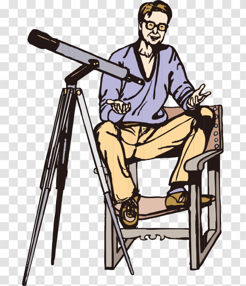 Chair Telescope Cartoon Clip Art - Profession - Hand-painted Man Sitting On A Transparent PNG