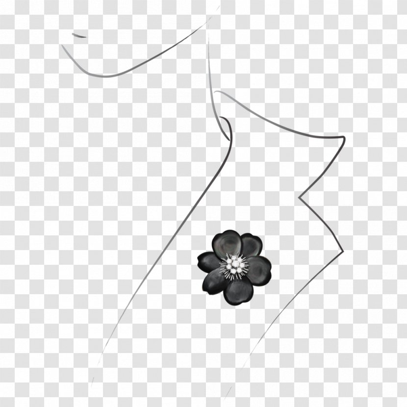 Petal Flowering Plant Body Jewellery Leaf Neck - Monochrome - Model Transparent PNG