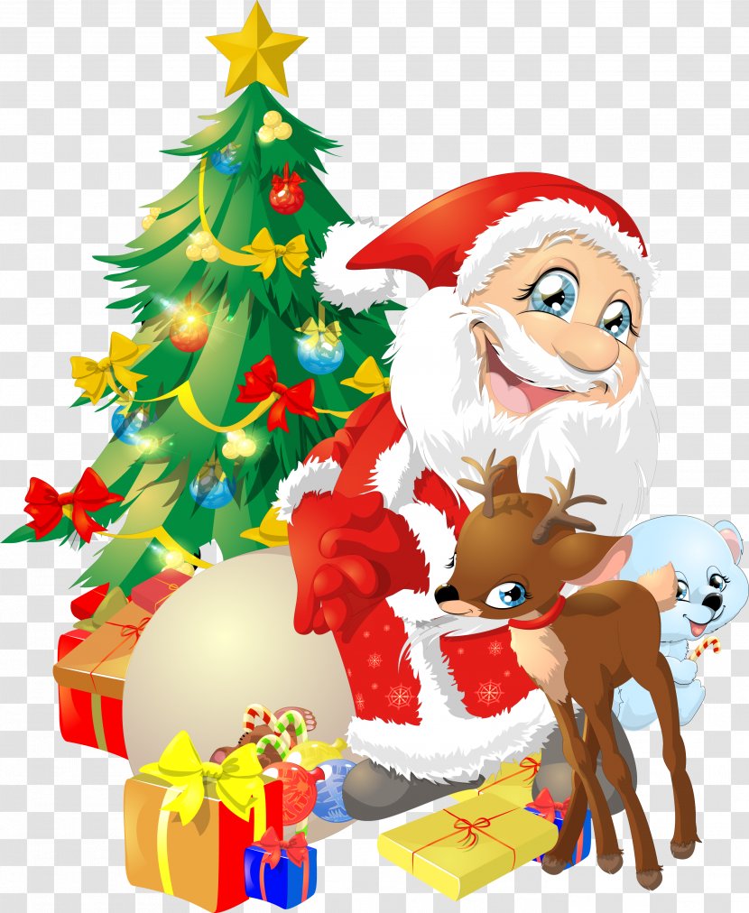 Christmas Tree Santa Claus Reindeer Père Noël - Ded Moroz Transparent PNG