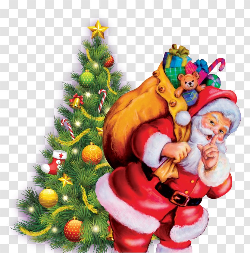Christmas Tree Santa Claus Ornament Art - Fictional Character Transparent PNG