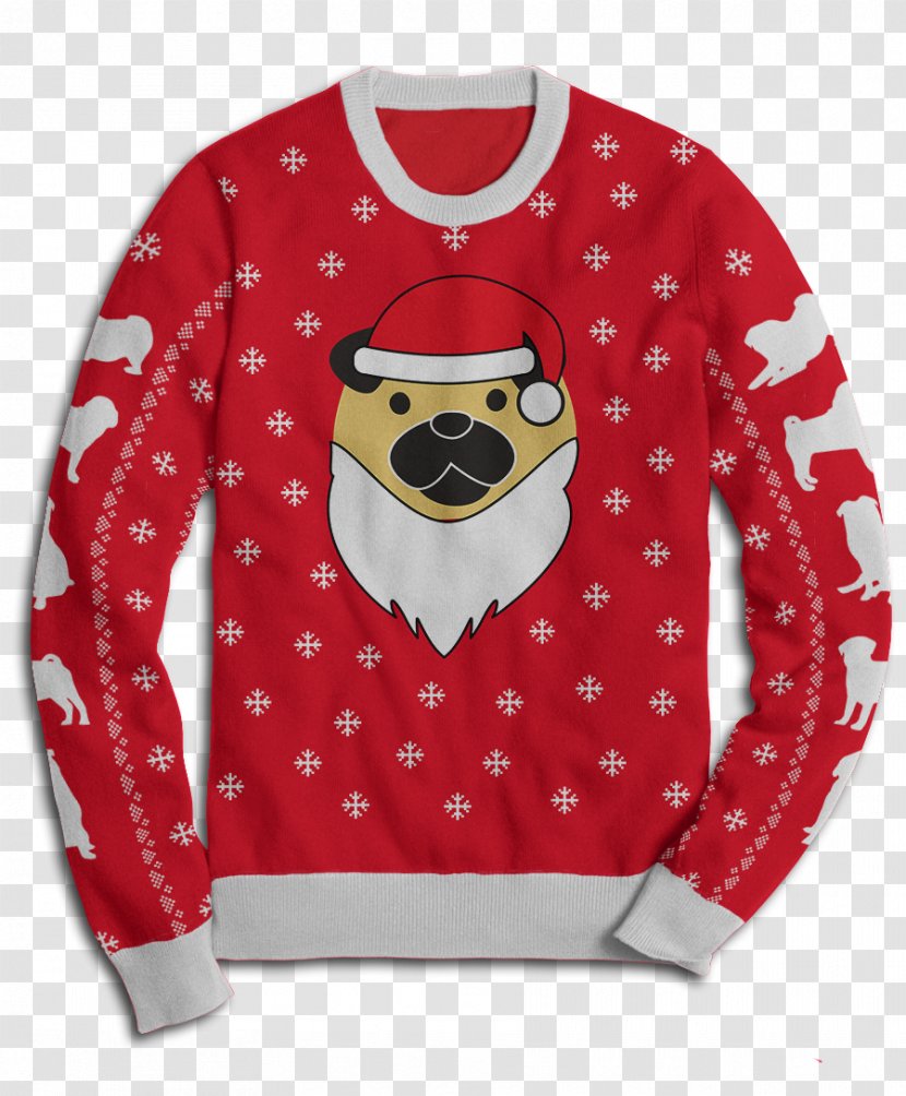 Hoodie T-shirt Sweater Clothing Bluza - Santa Pug Transparent PNG