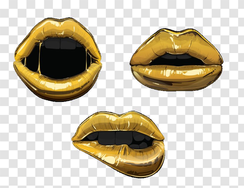 Lip Euclidean Vector Icon - Brass - Black Gold Lips Mouth Transparent PNG